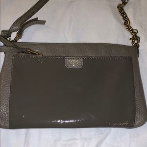 Fossil Leather Mushroom Gray Crossbody Purse Bag